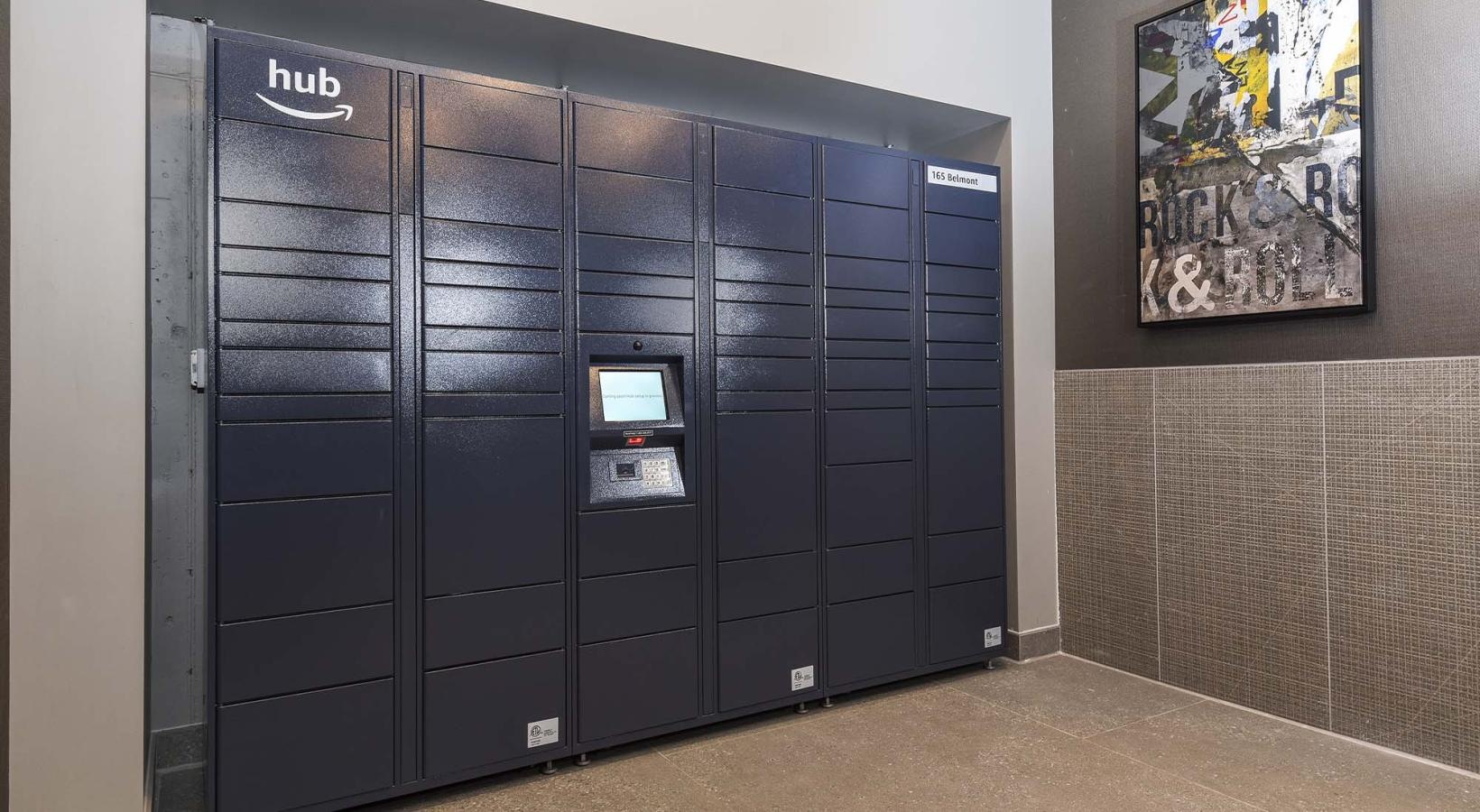 Cutting-edge amenities at your fingertips a mail center with a screen