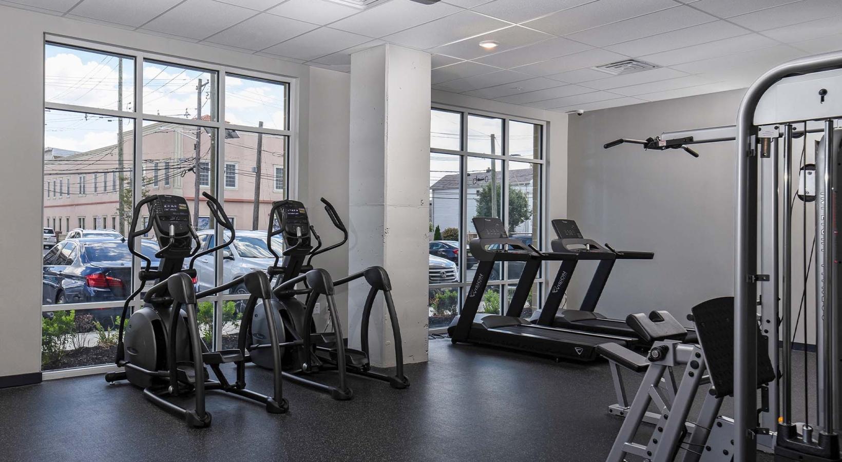 Get your workout on a gym with exercise equipment