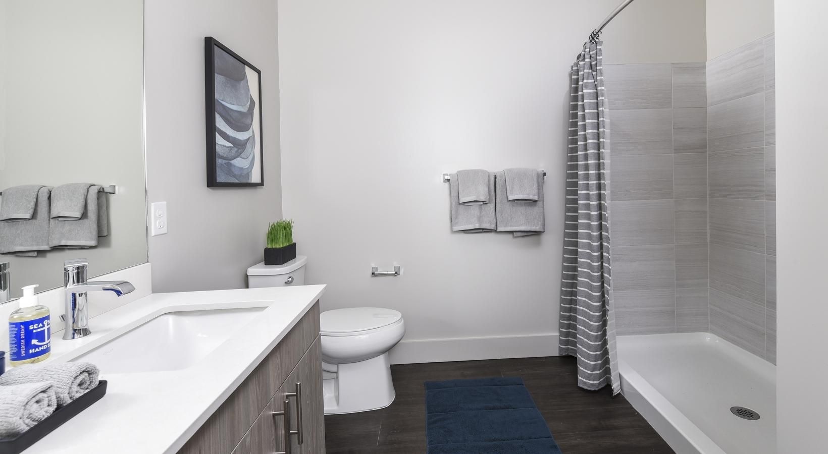 Bathroom options with thoughtful details a bathroom with a tub toilet and sink